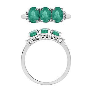 Kagem Zambian Emerald and Diamond 2.53 ctw 3 Stone Ring in Platinum Over Sterling Silver (Size  4.0) (Del. in 10-12 Days)