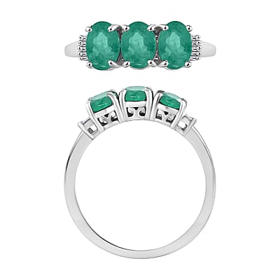 Kagem Zambian Emerald and Diamond 2.53 ctw 3 Stone Ring in Platinum Over Sterling Silver (Size  4.0)