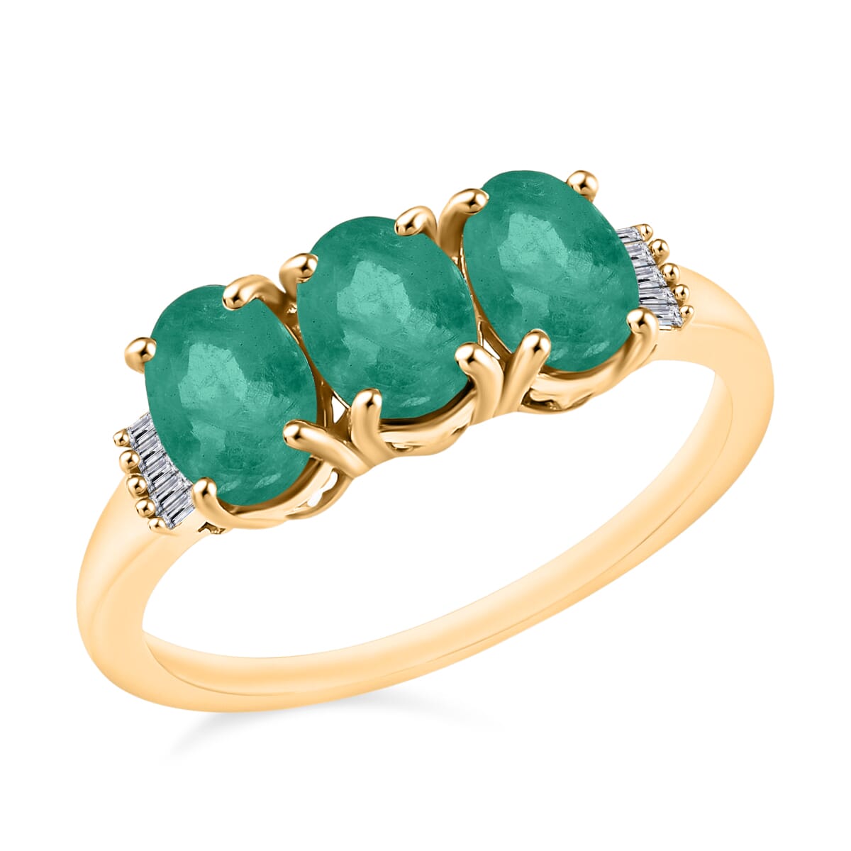 Kagem Zambian Emerald and Diamond 2.53 ctw 3 Stone Ring in Vermeil Yellow Gold Over Sterling Silver (Size  11.5) image number 0