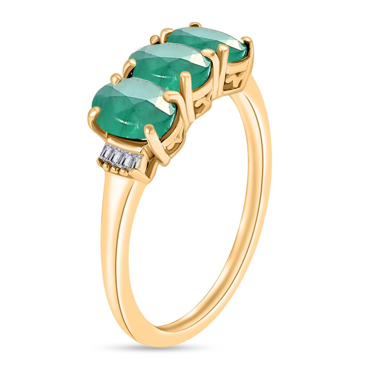Kagem Zambian Emerald and Diamond 2.53 ctw 3 Stone Ring in Vermeil Yellow Gold Over Sterling Silver (Size  11.5) image number 2