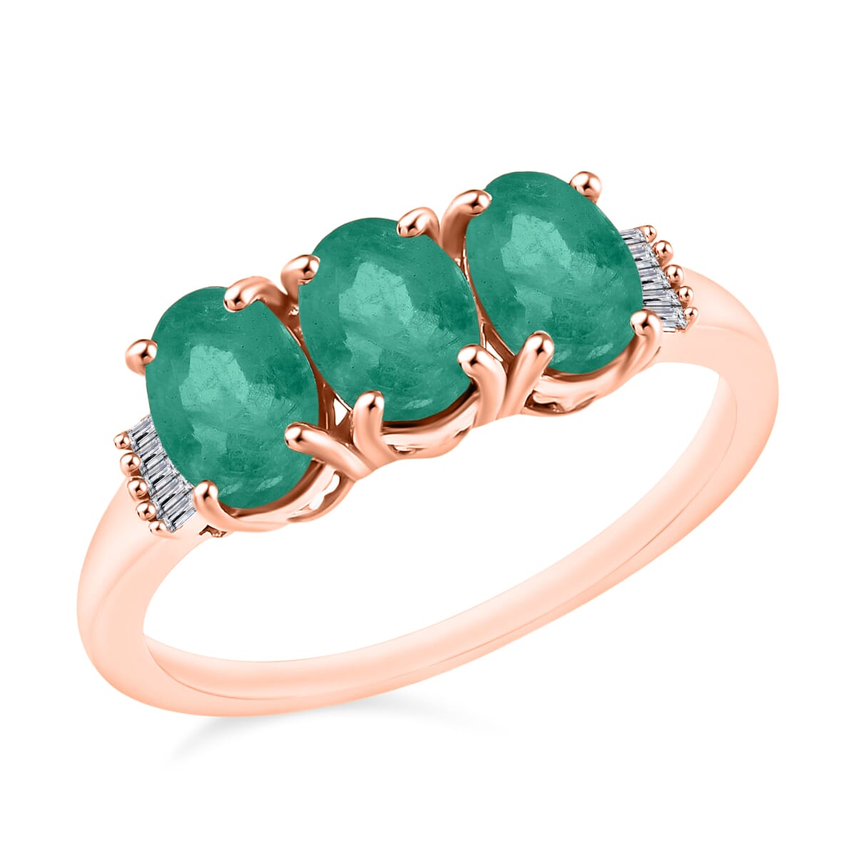 Kagem Zambian Emerald and Diamond 2.53 ctw 3 Stone Ring in Vermeil Rose Gold Over Sterling Silver (Size  7.5) image number 0
