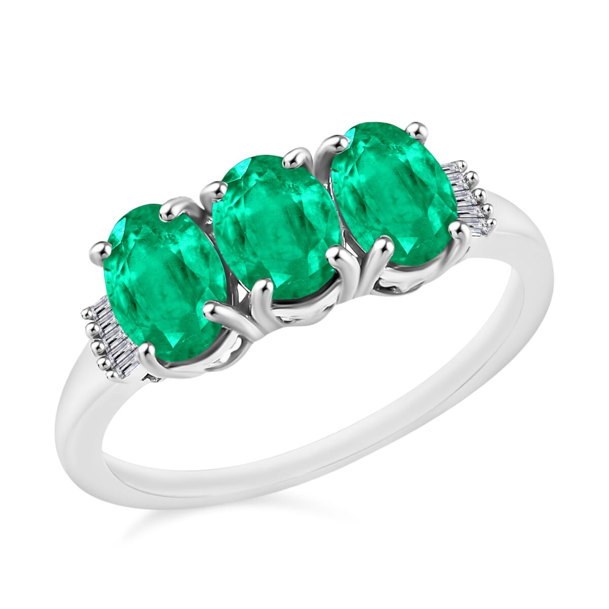 Rhapsody AAAA Kagem Zambian Emerald and E-F VS2 Diamond 2.53 ctw 3 Stone Ring in 950 Platinum (Size  4.5) image number 0