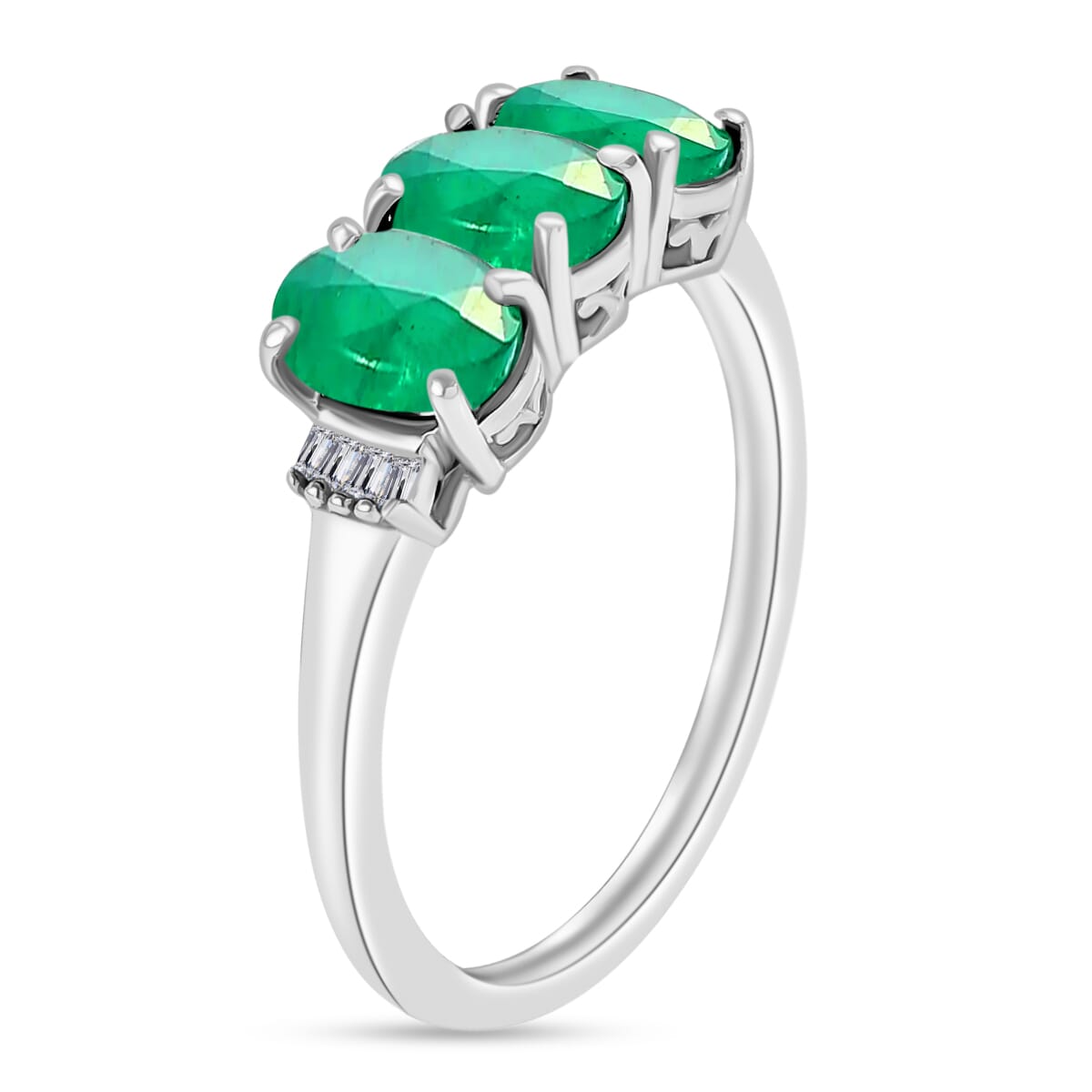 Rhapsody AAAA Kagem Zambian Emerald and E-F VS2 Diamond 2.53 ctw 3 Stone Ring in 950 Platinum (Size  8.0) image number 2