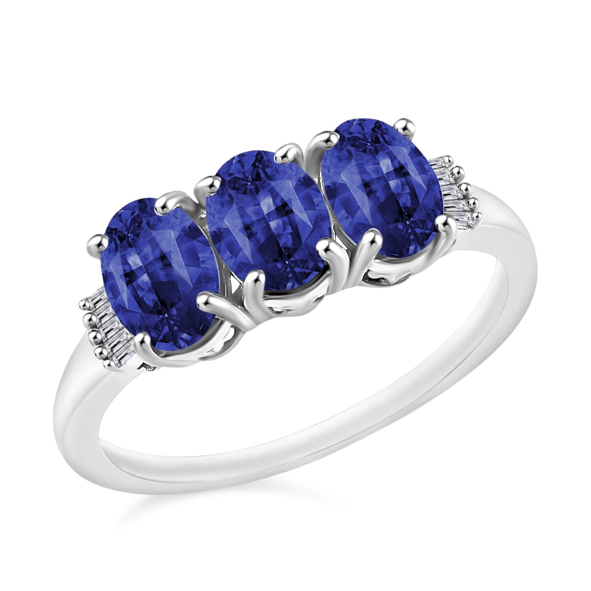 Rhapsody AAAA Ceylon Blue Sapphire and E F VS2 Diamond 2.77 ctw 3 Stone Ring in 950 Platinum (Size  10.5) 5.50 Grams image number 0
