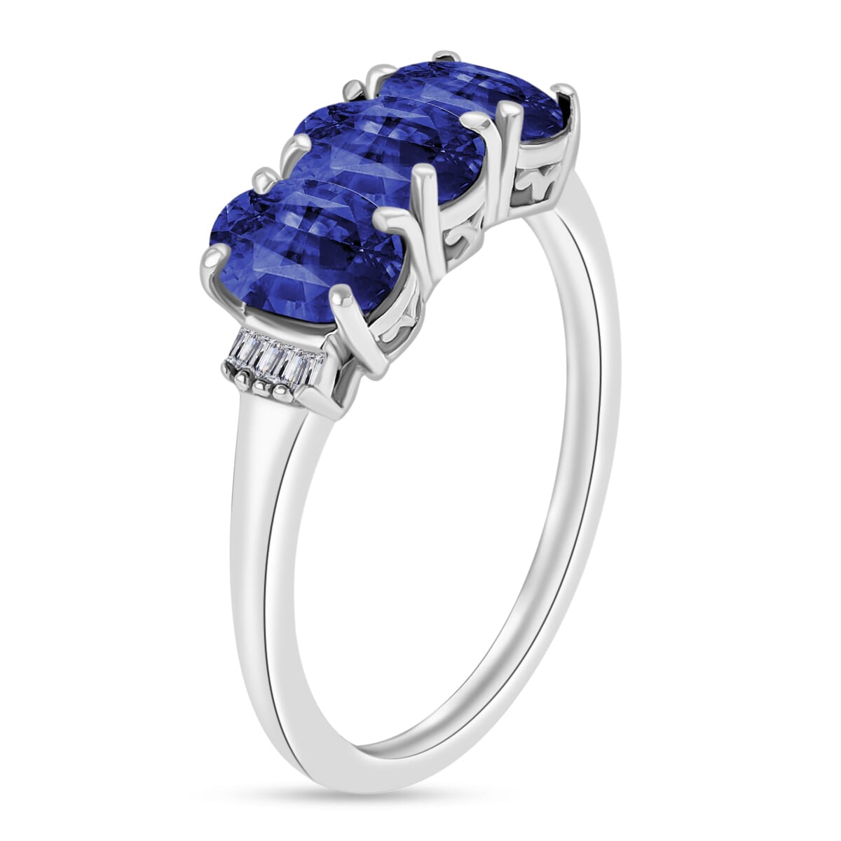 Rhapsody AAAA Ceylon Blue Sapphire and E F VS2 Diamond 2.77 ctw 3 Stone Ring in 950 Platinum (Size  10.5) 5.50 Grams image number 2