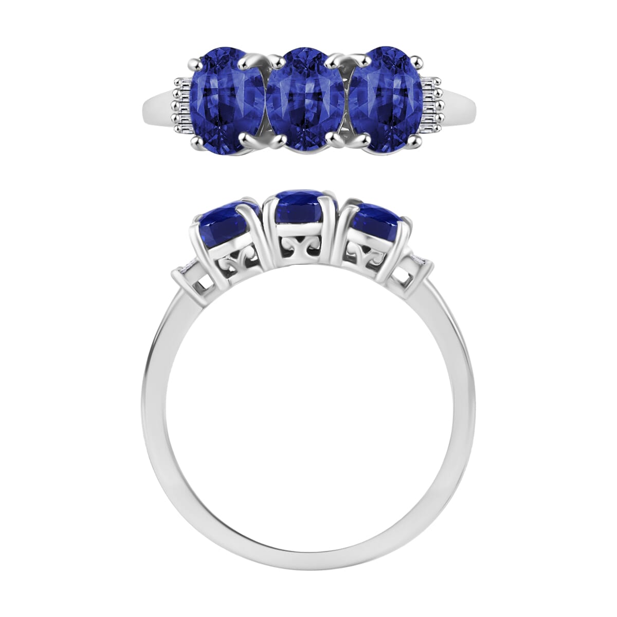 Rhapsody AAAA Ceylon Blue Sapphire and E F VS2 Diamond 2.77 ctw 3 Stone Ring in 950 Platinum (Size  12.0) 5.50 Grams image number 3