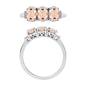Pink Morganite and Diamond 2.50 ctw 3 Stone Ring in Platinum Over Sterling Silver (Size  4.0) (Del. in 10-12 Days)