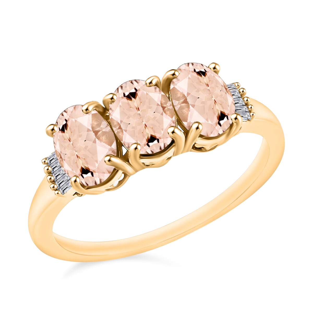 Pink Morganite and Diamond 2.50 ctw 3 Stone Ring in Vermeil Yellow Gold Over Sterling Silver (Size  10.5) image number 0
