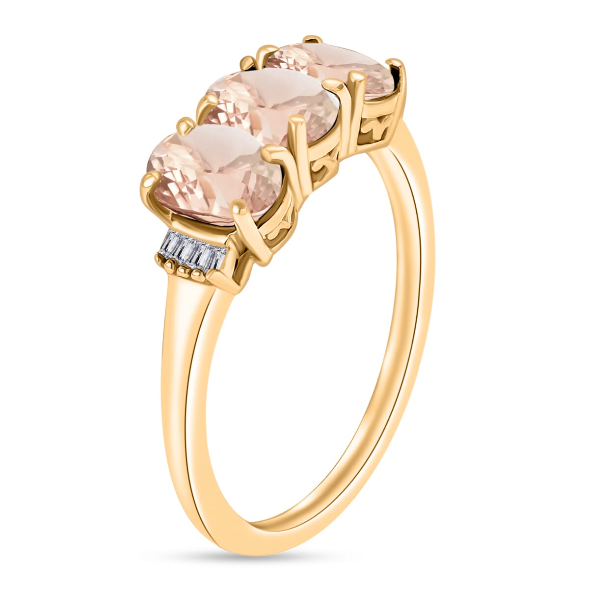Pink Morganite and Diamond 2.50 ctw 3 Stone Ring in Vermeil Yellow Gold Over Sterling Silver (Size  10.5) image number 2