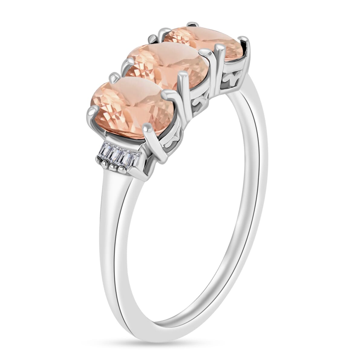 Luxoro Premium Pink Morganite and G-H I2 Diamond 2.50 ctw 3 Stone Ring in 14K White Gold (Size  10.5) image number 2