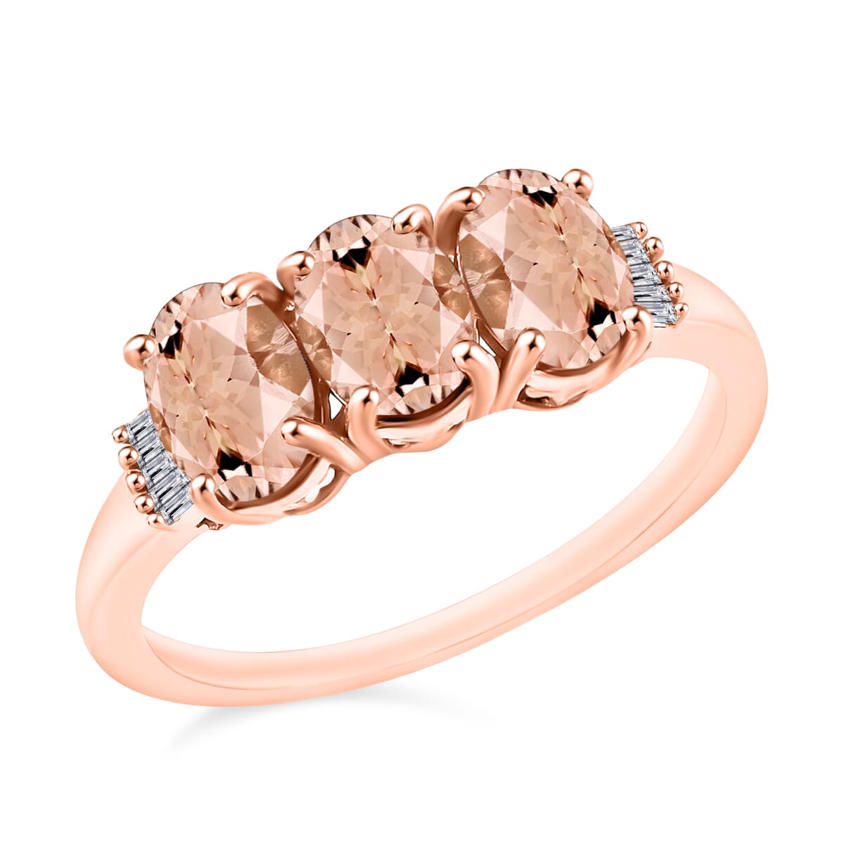 Luxoro Premium Pink Morganite and G-H I2 Diamond 2.50 ctw 3 Stone Ring in 14K Rose Gold (Size  7.5) image number 0