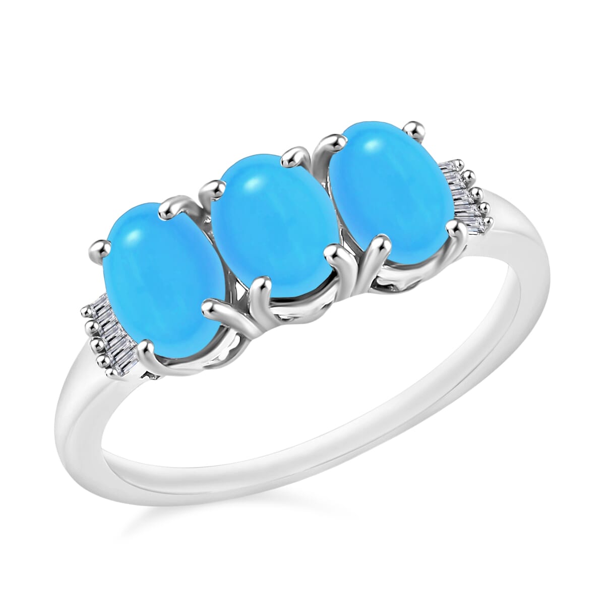 Rhapsody AAAA Sleeping Beauty Turquoise and E-F VS2 Diamond 5.47 ctw 3 Stone Ring in 950 Platinum (Size  6.5) image number 0
