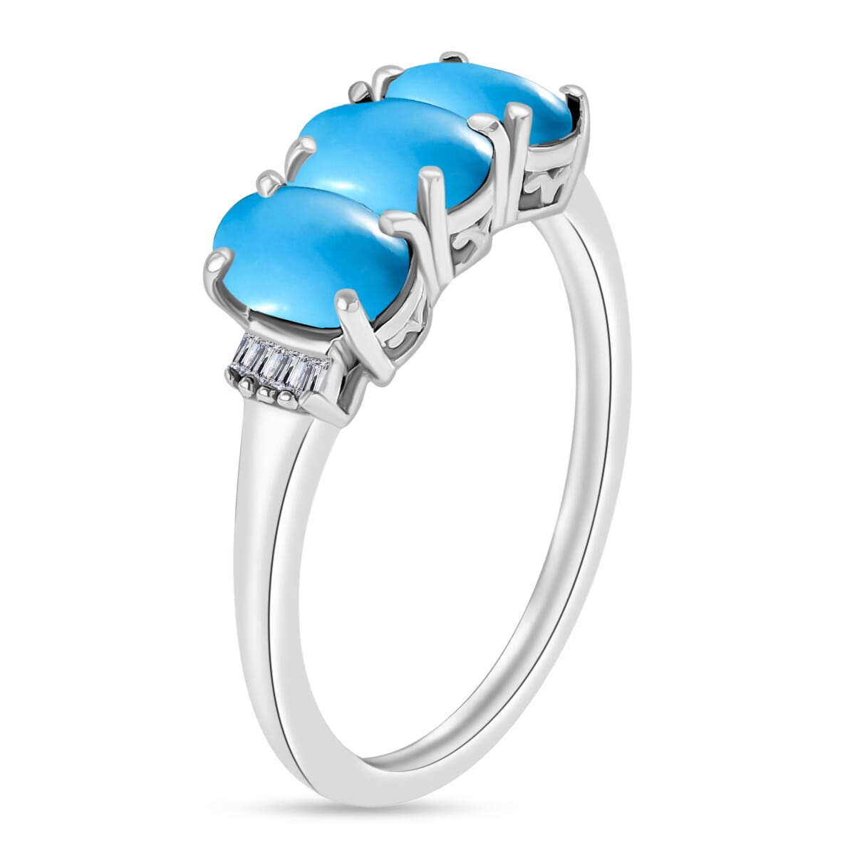 Rhapsody AAAA Sleeping Beauty Turquoise and E-F VS2 Diamond 5.47 ctw 3 Stone Ring in 950 Platinum (Size  6.5) image number 2