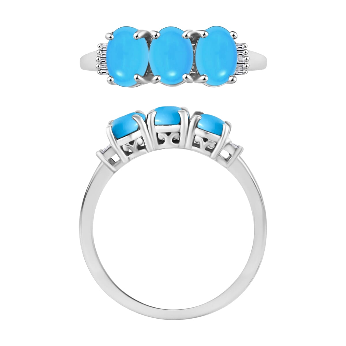 Rhapsody AAAA Sleeping Beauty Turquoise and E-F VS2 Diamond 5.47 ctw 3 Stone Ring in 950 Platinum (Size  6.5) image number 3