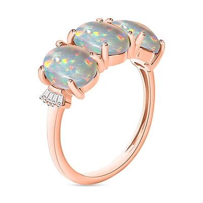 D'Joy Ethiopian Welo Opal, Diamond 3 Stone Ring in Vermeil Rose Gold Over Sterling Silver 2.53 ctw (Size 4.0)