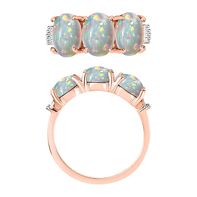 D'Joy Ethiopian Welo Opal, Diamond 3 Stone Ring in Vermeil Rose Gold Over Sterling Silver 2.53 ctw (Size 4.0)