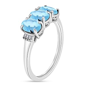 Mangoro Aquamarine and Diamond 2.53 ctw 3 Stone Ring in Platinum Over Sterling Silver (Size  4.0) (Del. in 10-12 Days)