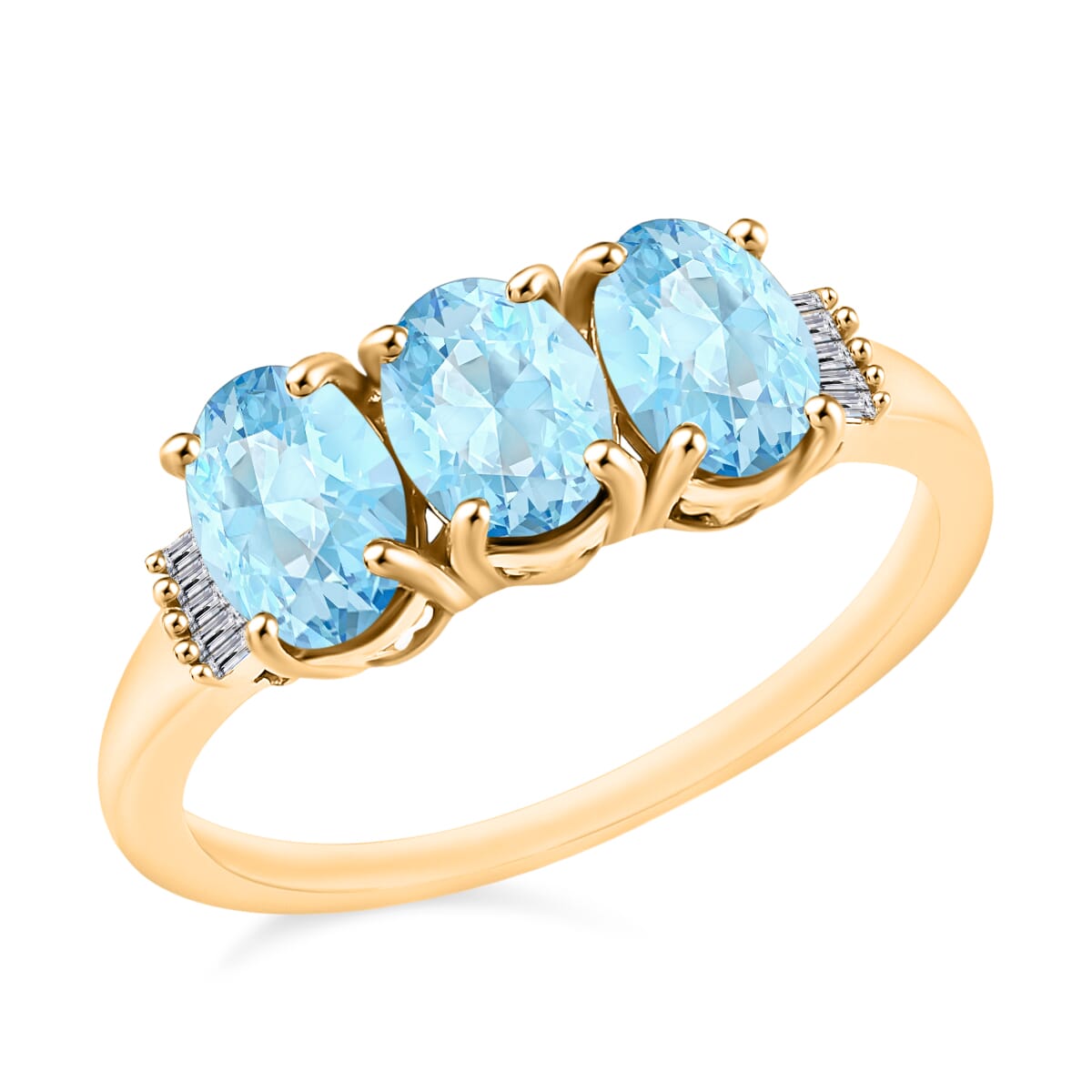 Mangoro Aquamarine and Diamond 2.53 ctw 3 Stone Ring in Vermeil Yellow Gold Over Sterling Silver (Size  9.0) image number 0