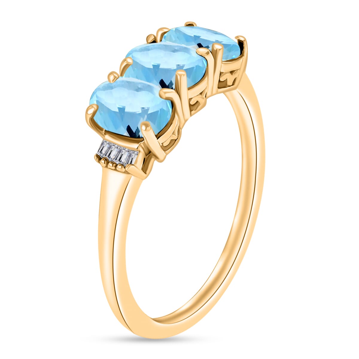 Mangoro Aquamarine and Diamond 2.53 ctw 3 Stone Ring in Vermeil Yellow Gold Over Sterling Silver (Size  9.0) image number 2