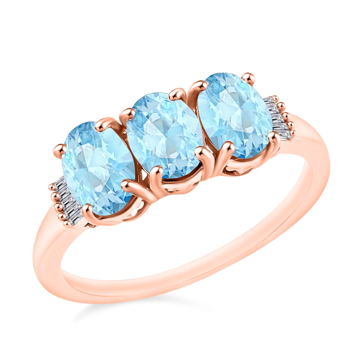 Mangoro Aquamarine and Diamond 2.53 ctw 3 Stone Ring in Vermeil Rose Gold Over Sterling Silver (Size  9.5) image number 0