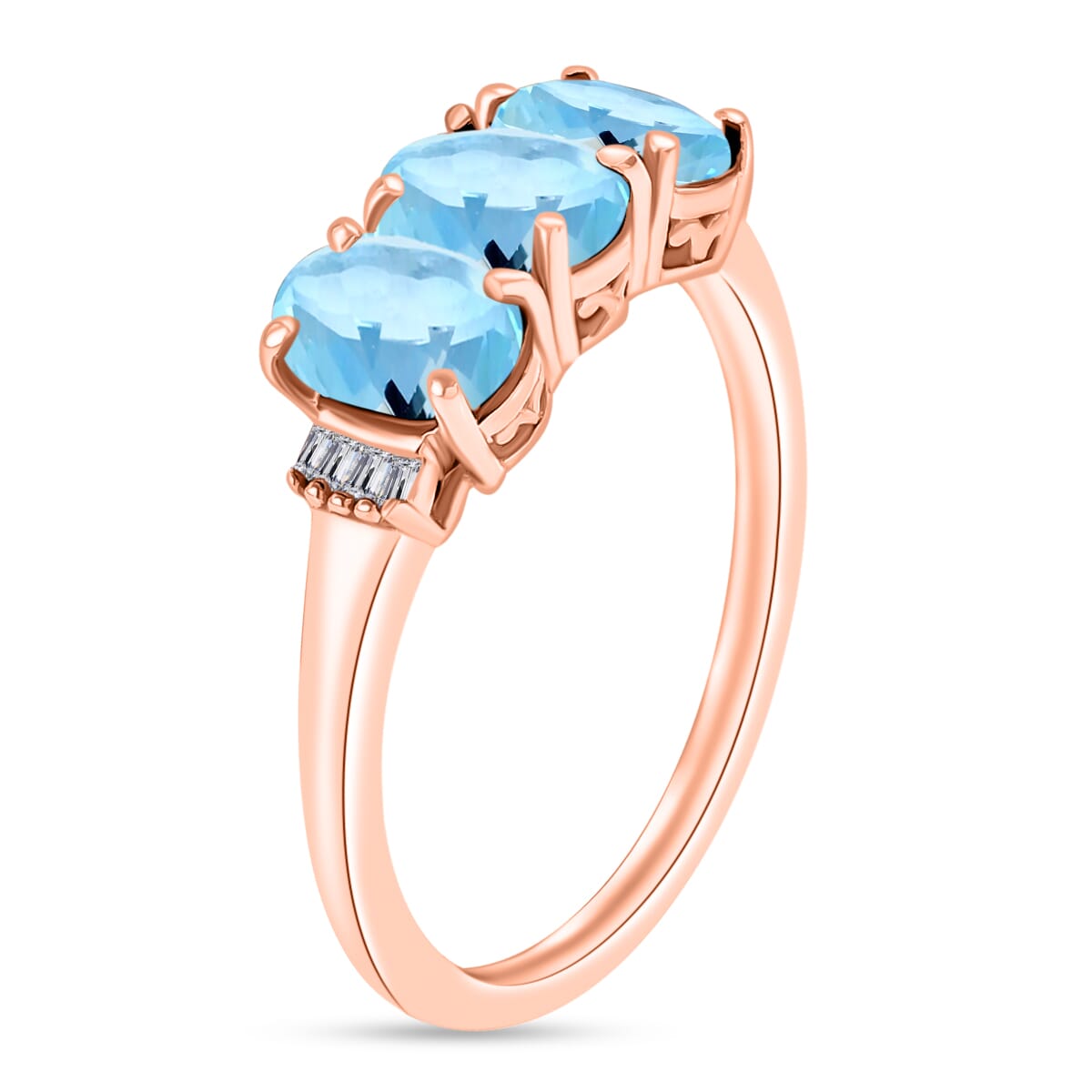 Mangoro Aquamarine and Diamond 2.53 ctw 3 Stone Ring in Vermeil Rose Gold Over Sterling Silver (Size  9.5) image number 2