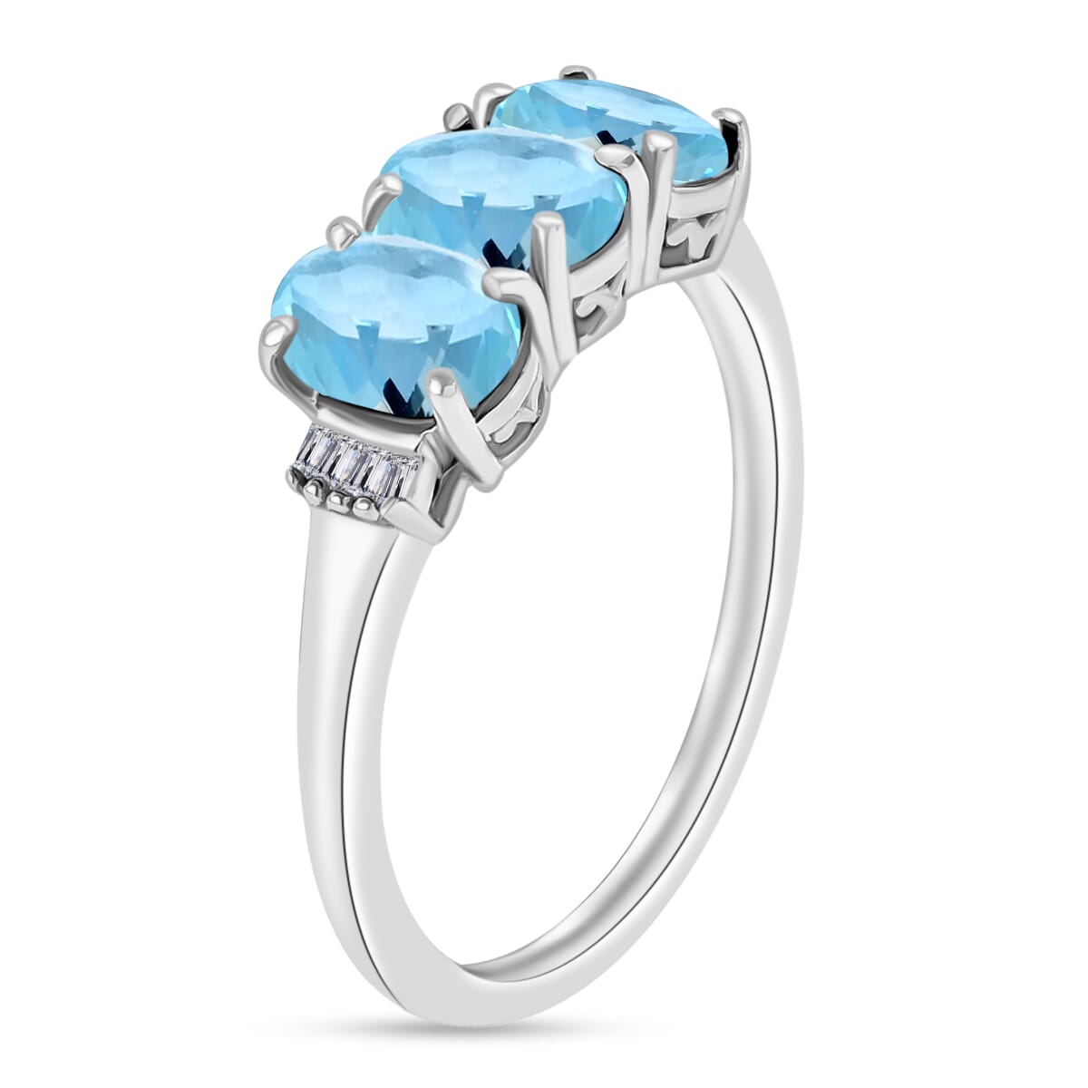 Luxoro Mangoro Aquamarine and G-H I2 Diamond 2.53 ctw 3 Stone Ring in 14K White Gold (Size  11.5) image number 2