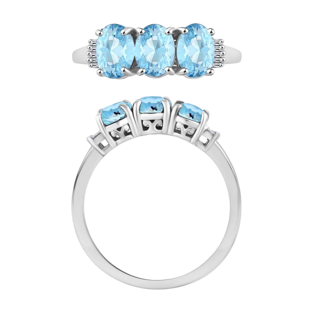 Luxoro Mangoro Aquamarine and G-H I2 Diamond 2.53 ctw 3 Stone Ring in 14K White Gold (Size  11.5) image number 3