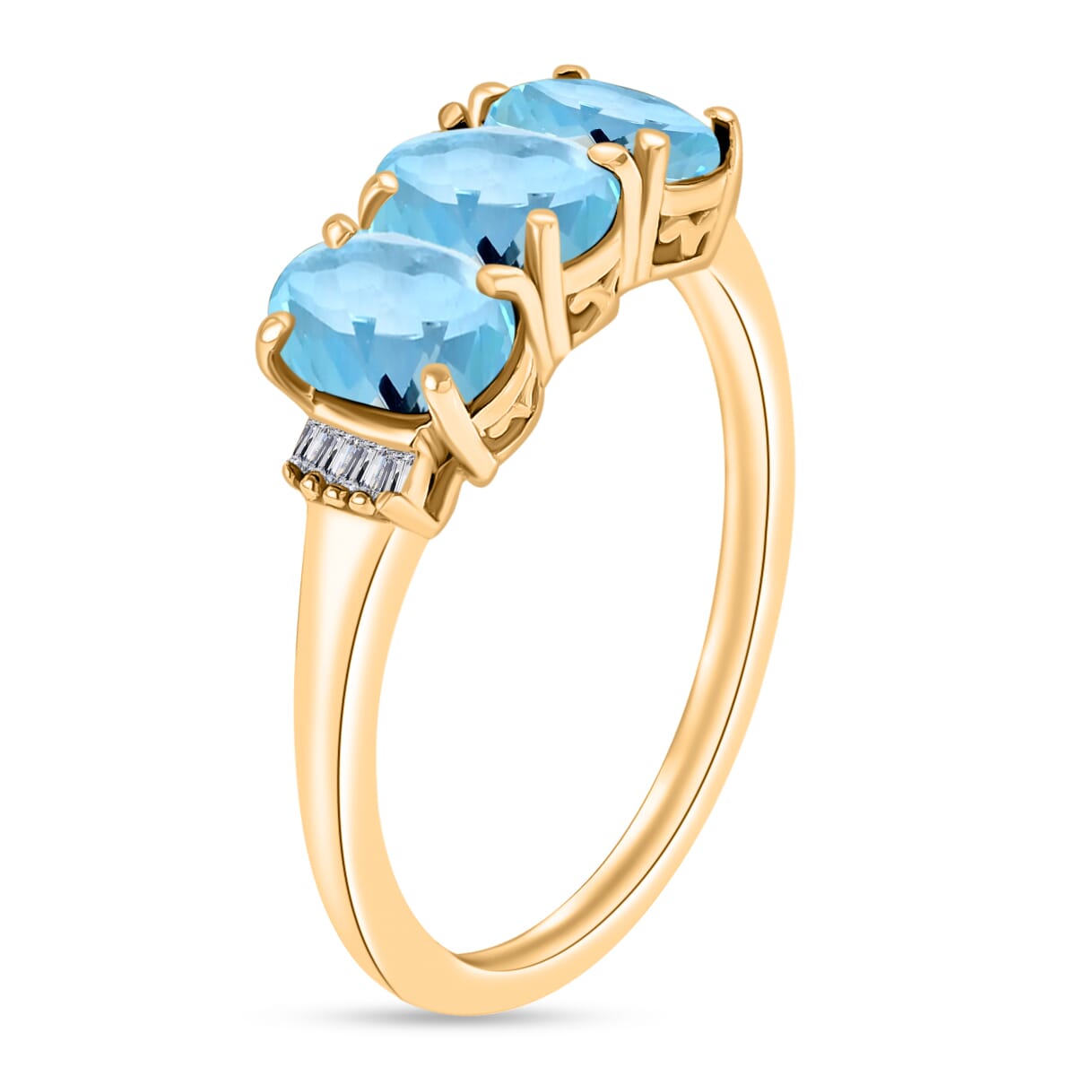 Luxoro Mangoro Aquamarine and G-H I2 Diamond 2.53 ctw 3 Stone Ring in 14K Yellow Gold (Size  9.0) image number 2