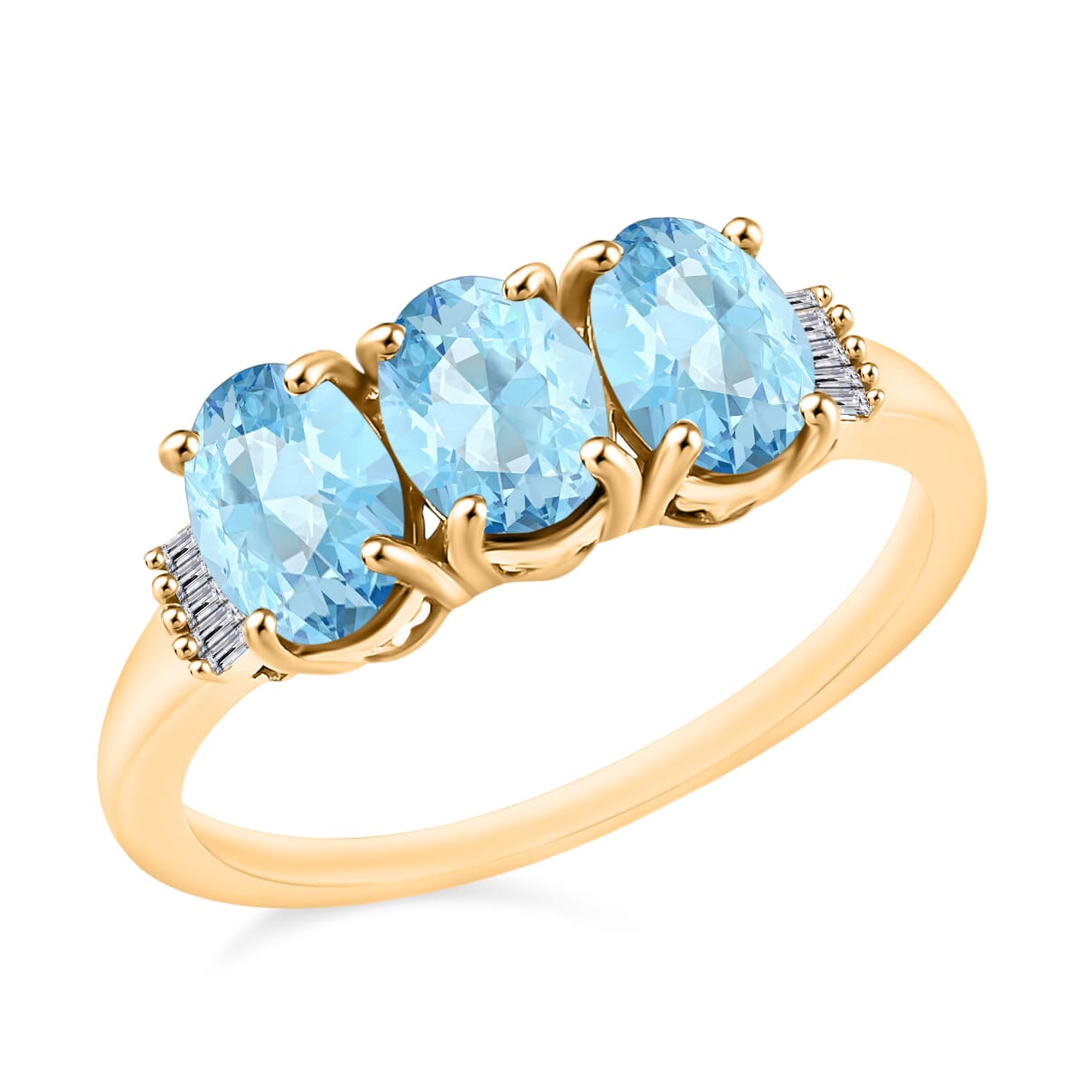 Luxoro Mangoro Aquamarine and G-H I2 Diamond 2.53 ctw 3 Stone Ring in 14K Yellow Gold (Size  9.5) image number 0
