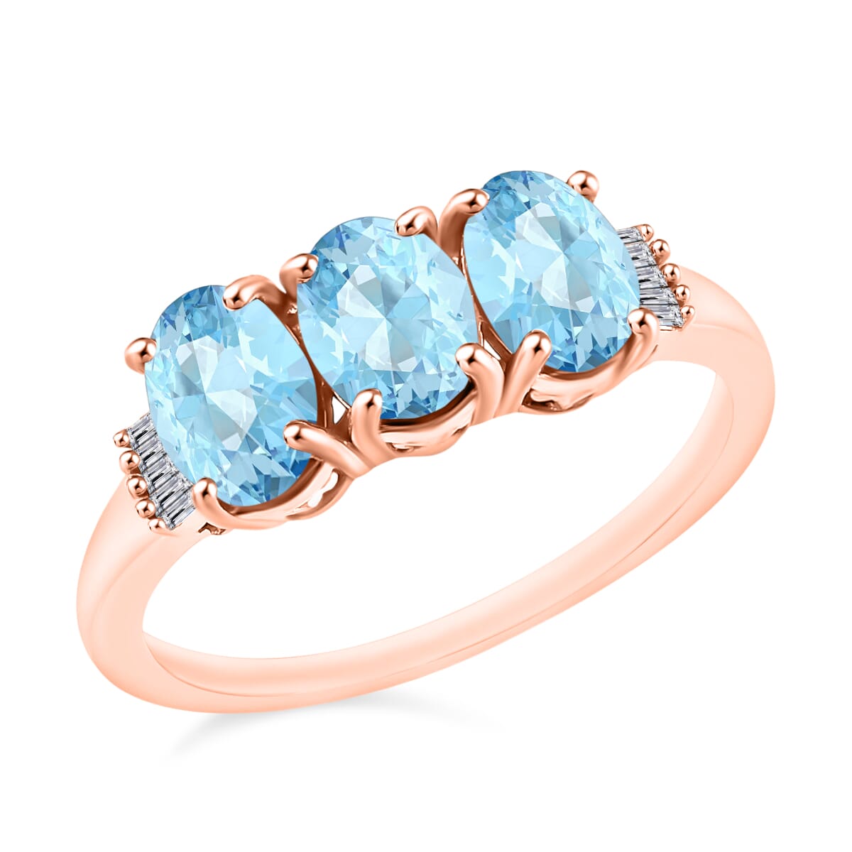 Luxoro Mangoro Aquamarine and G-H I2 Diamond 2.53 ctw 3 Stone Ring in 14K Rose Gold (Size  5.5) image number 0