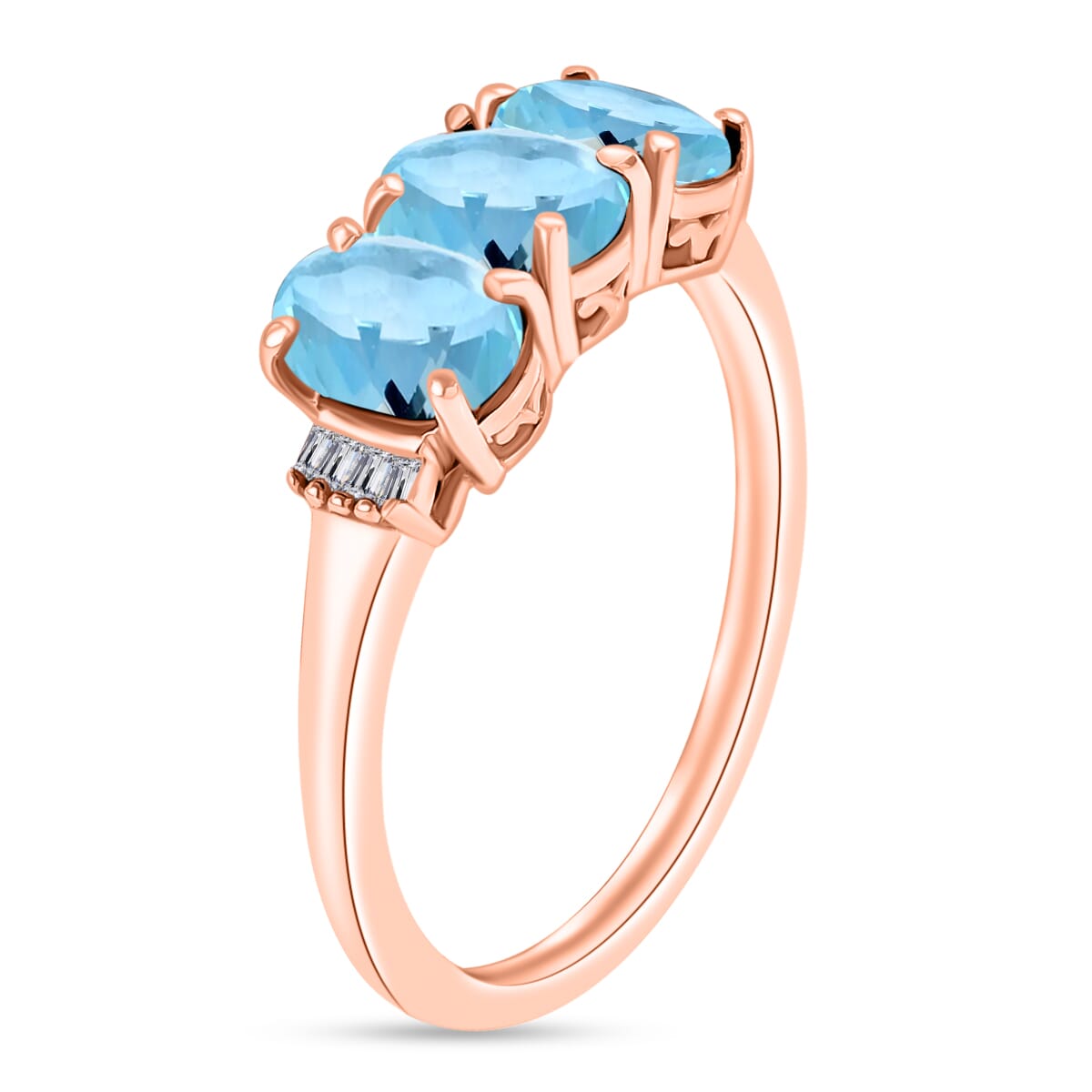 Luxoro Mangoro Aquamarine and G-H I2 Diamond 2.53 ctw 3 Stone Ring in 14K Rose Gold (Size  5.5) image number 2