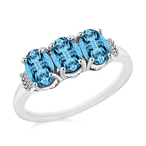 Rhapsody AAA Santa Maria Aquamarine and E-F VS2 Diamond 2.53 ctw 3 Stone Ring in 950 Platinum (Size  4.0)