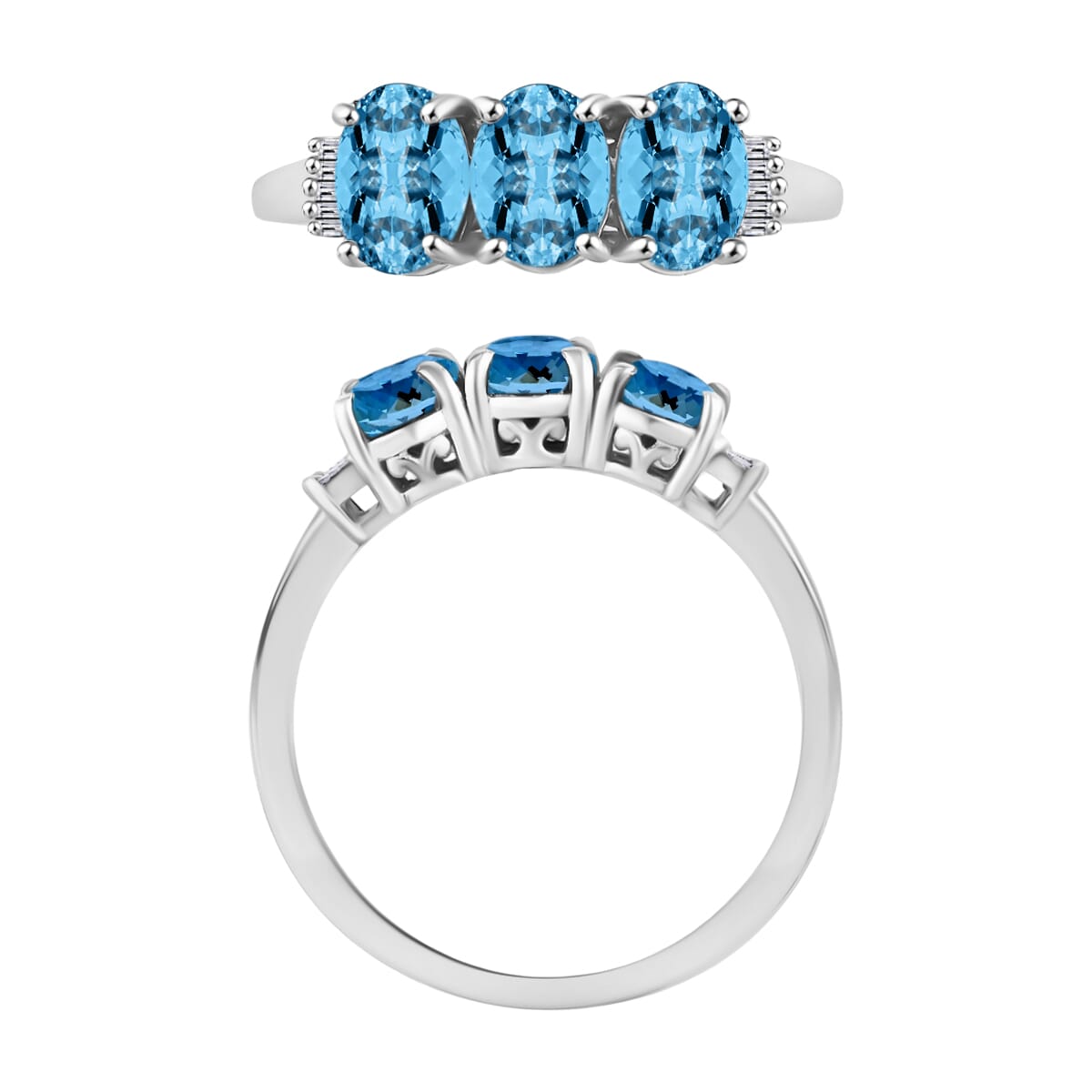 Rhapsody AAA Santa Maria Aquamarine and E-F VS2 Diamond 2.53 ctw 3 Stone Ring in 950 Platinum (Size  7.0) image number 3