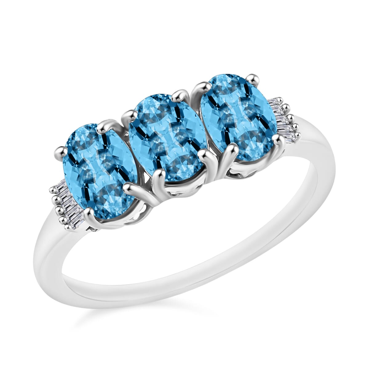 Rhapsody AAA Santa Maria Aquamarine and E-F VS2 Diamond 2.53 ctw 3 Stone Ring in 950 Platinum (Size  8.5) image number 0