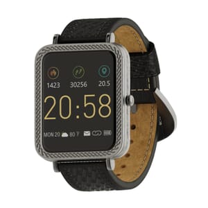 Wrangler Square Silvertone Smartwatch with Black Basket Weave Leather Strap Silver