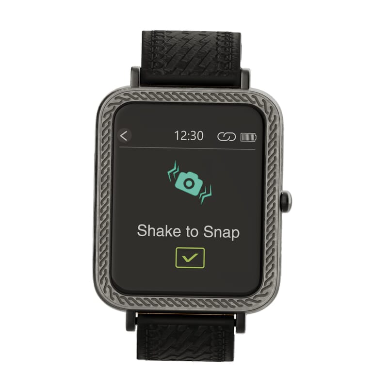 Wrangler Square Silvertone Smartwatch with Black Basket Weave Leather Strap Silver