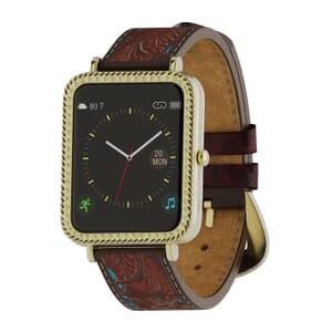 Wrangler Square Goldtone Smartwatch with Teal/Brown Floral Pattern Strap Gold