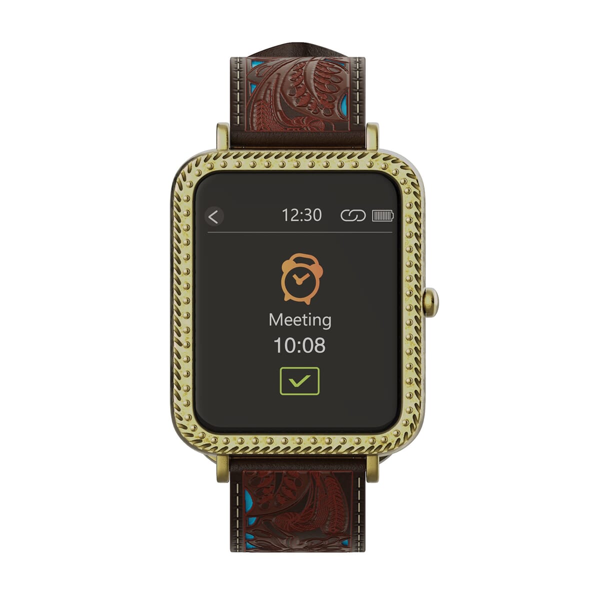 Wrangler Square Goldtone Smartwatch with Teal/Brown Floral Pattern Strap Gold image number 1