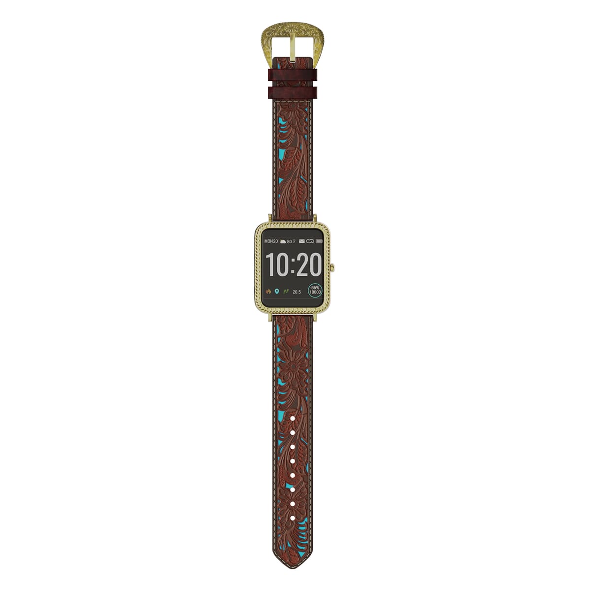 Wrangler Square Goldtone Smartwatch with Teal/Brown Floral Pattern Strap Gold image number 3
