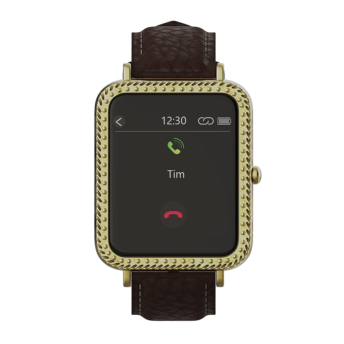 Wrangler Square Goldtone Smartwatch with Brown Leather Pebble Grain Strap (Ships in 5-7 Business Days) image number 1