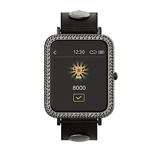 Wrangler Square Silvertone Smartwatch with Black Leather Strap Silver