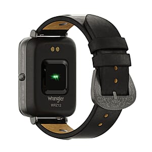 Wrangler Square Silvertone Smartwatch with Black Leather Strap Silver