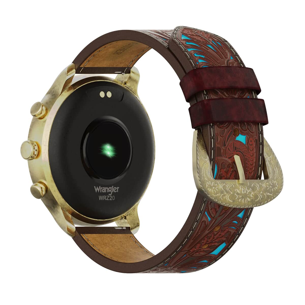 Wrangler Round Goldtone Smartwatch with Brown Floral Pattern Teal Strap (Ships in 5-7 Business Days) image number 2