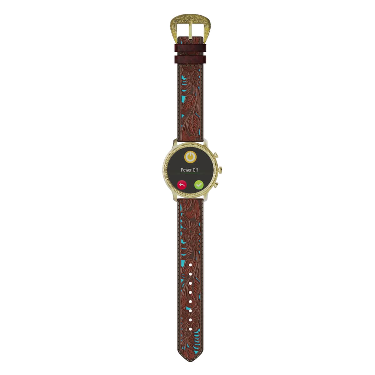 Wrangler Round Goldtone Smartwatch with Brown Floral Pattern Teal Strap (Ships in 5-7 Business Days) image number 3