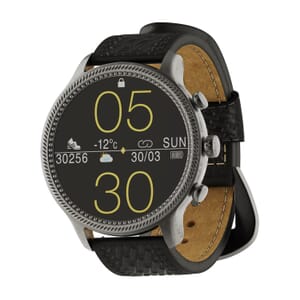 Wrangler Round Silvertone Smartwatch with Black Basket Weave Leather Strap (Ships in 5-7 Business Days)
