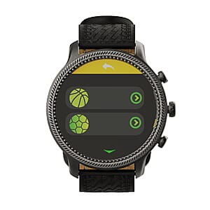 Wrangler Round Silvertone Smartwatch with Black Basket Weave Leather Strap