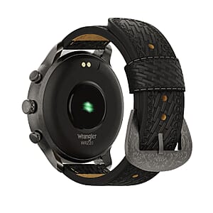 Wrangler Round Silvertone Smartwatch with Black Basket Weave Leather Strap