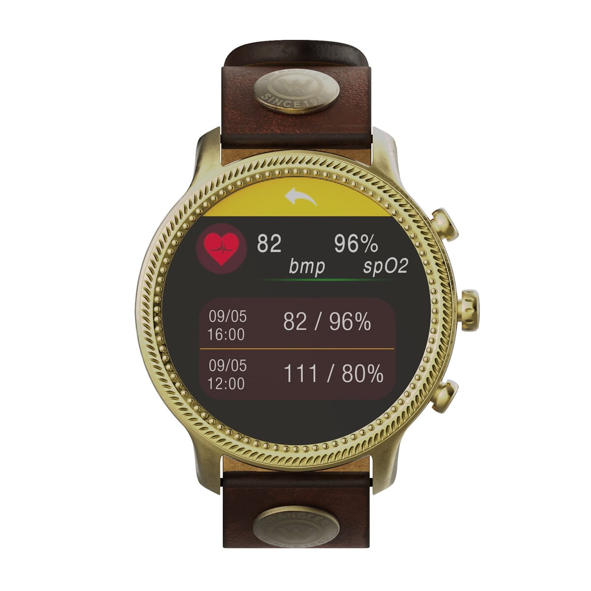 Wrangler Round Silvertone Smartwatch with Brown Wrangler Rivet Strap (Ships in 5-7 Business Days) image number 1