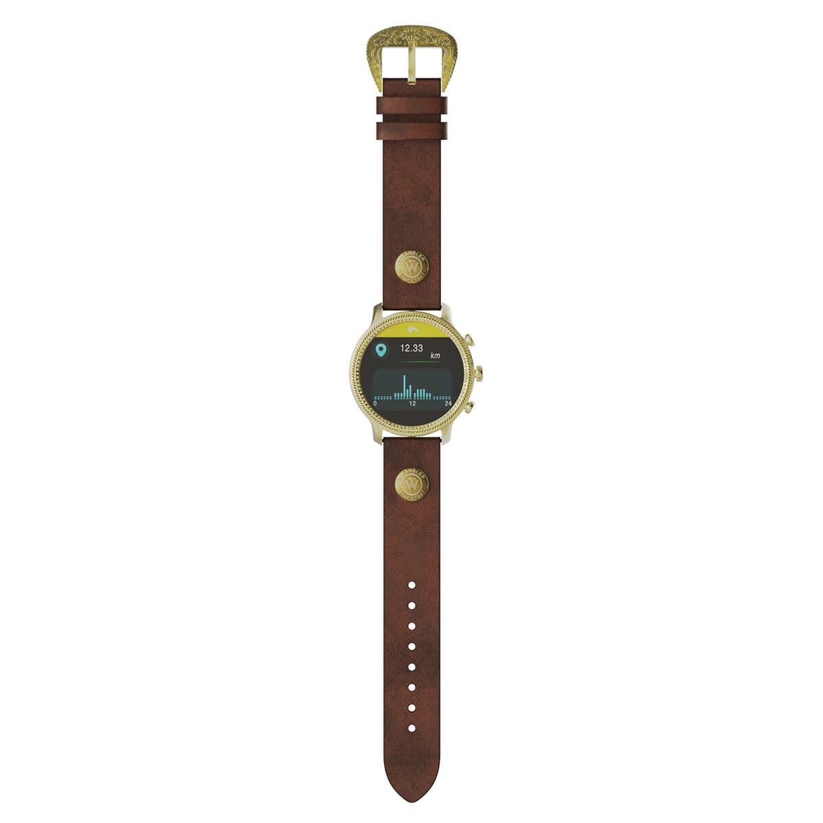 Wrangler Round Silvertone Smartwatch with Brown Wrangler Rivet Strap (Ships in 5-7 Business Days) image number 3