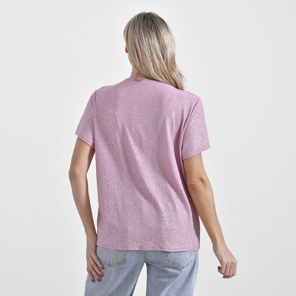 Blush Pink Glitter Short Sleeved Crew-neck Top - One Size Fits Most image number 1